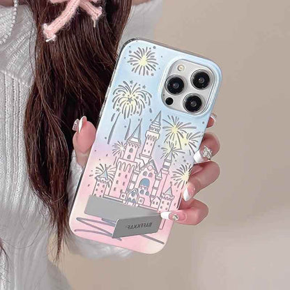 TSP58 Cute Phone Cases For iPhone 15 Pro Max, 14, 13, and 12 Pro Max - Fireworks Castle Design - With Holder Stand - Touchy Style