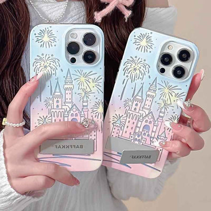 TSP58 Cute Phone Cases For iPhone 15 Pro Max, 14, 13, and 12 Pro Max - Fireworks Castle Design - With Holder Stand - Touchy Style