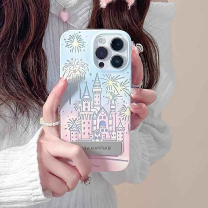 TSP58 Cute Phone Cases For iPhone 15 Pro Max, 14, 13, and 12 Pro Max - Fireworks Castle Design - With Holder Stand - Touchy Style
