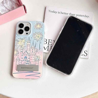 TSP58 Cute Phone Cases For iPhone 15 Pro Max, 14, 13, and 12 Pro Max - Fireworks Castle Design - With Holder Stand - Touchy Style