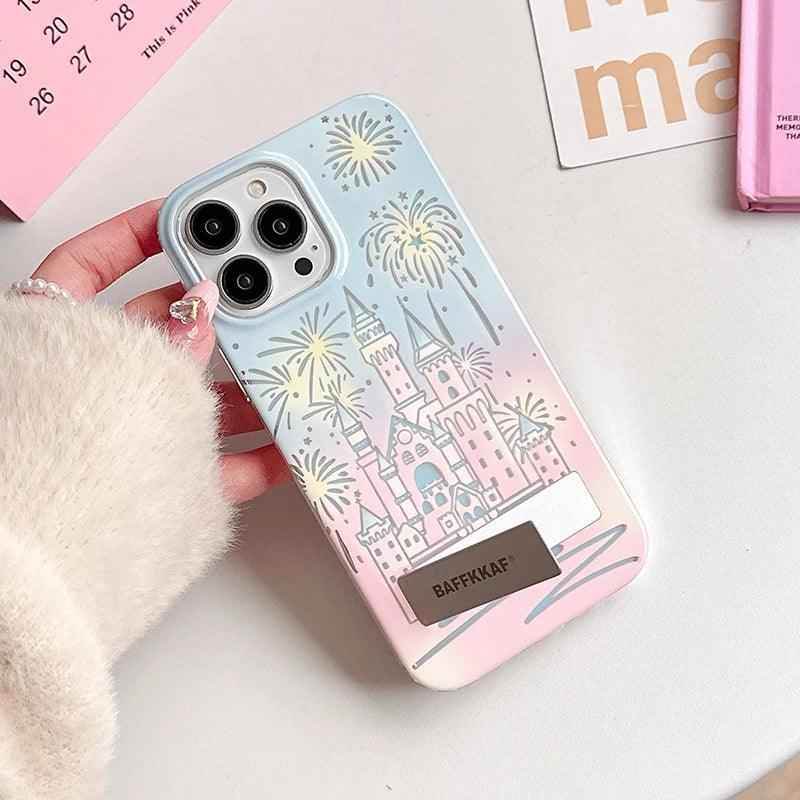 TSP58 Cute Phone Cases For iPhone 15 Pro Max, 14, 13, and 12 Pro Max - Fireworks Castle Design - With Holder Stand - Touchy Style