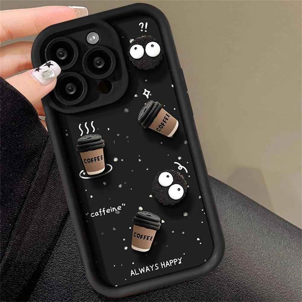 TSP6 Cute Phone Case for iPhone 15 Pro Max, 14 Pro Max, 13, 12 Pro, 11, X, and XR - Cartoon 3D Coffee Pattern - Touchy Style