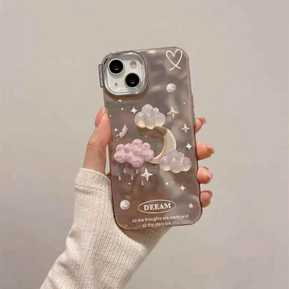 TSP63 Cute Phone Case For iPhone 15 Pro Max, 14, 13, or 11 - Plating 3D Dreamy Pearl, Stars, Clouds, and Moon Design - Touchy Style