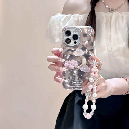 TSP63 Cute Phone Case For iPhone 15 Pro Max, 14, 13, or 11 - Plating 3D Dreamy Pearl, Stars, Clouds, and Moon Design - Touchy Style