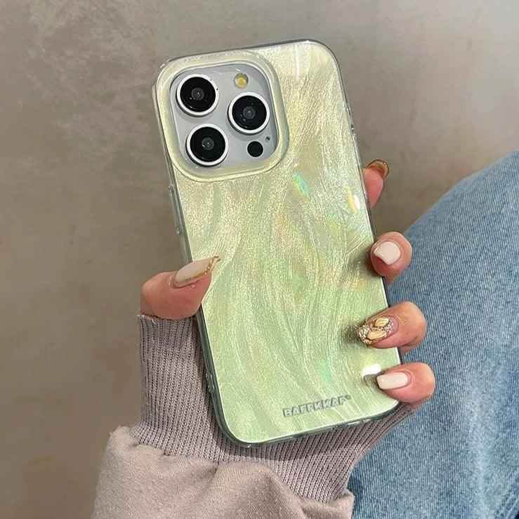 TSP64 Cute Phone Case for iPhone 11, 12, 13, 14, 15 Pro Max, and 15 Plus - Stylish Laser Gradient Feather Pattern - Touchy Style