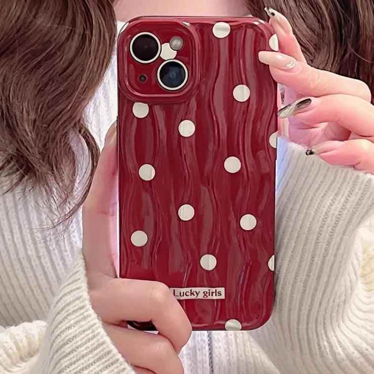 TSP69 Cute Phone Case For iPhone 11, 12, 13, 14, 15 Pro Max - Stylish Red Hearts - Wavy Pattern - Touchy Style