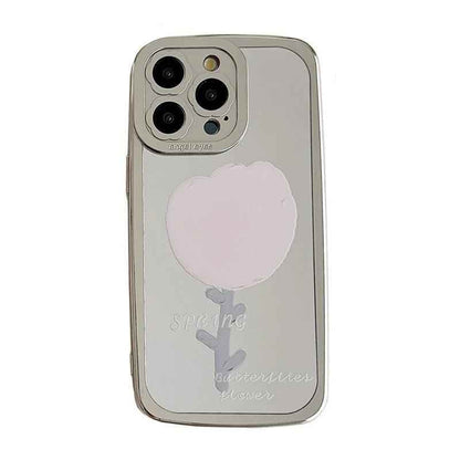 TSP91 Cute Phone Cases For iPhone 15 Pro Max, 14, 13, 12, and 11 - Plating Mirror Tulip Back Cover - Touchy Style