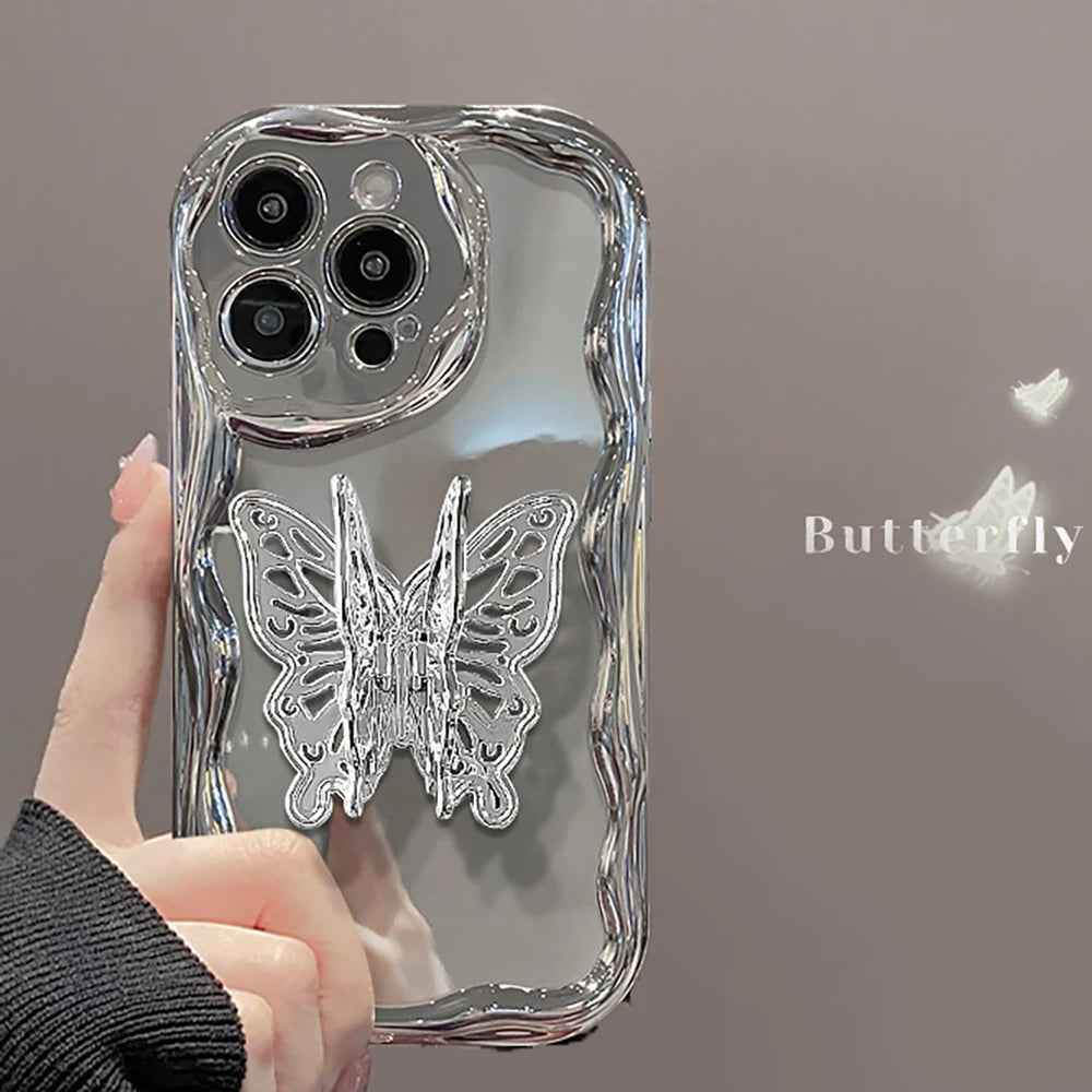 TSP96 Cute Phone Cases For iPhone models 11, 12, 13, 14, 15 Pro Max and 15 Plus - With Stylish Butterfly Stand Holder - Touchy Style