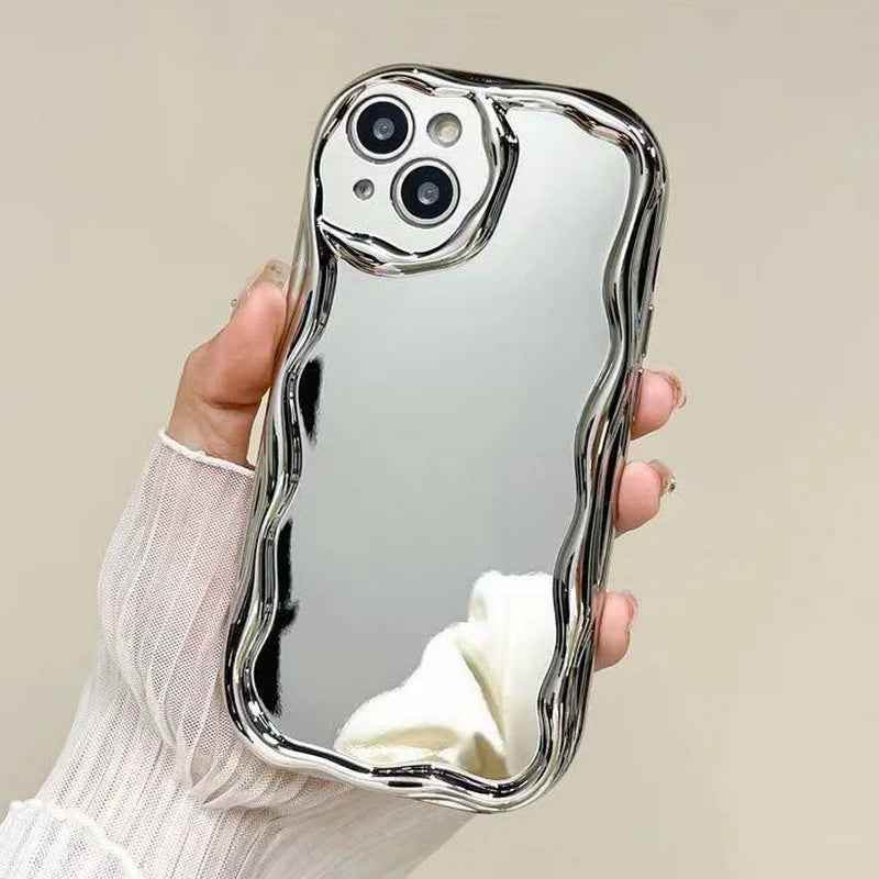TSP97 Cute Phone Cases For iPhone 16, 15 Pro Max, 13, 11, 12, or 14 Plus - Electroplated Metallic Color - Wavy Border - Touchy Style