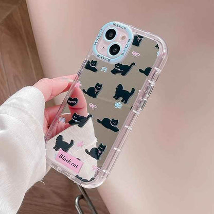 TSP98 Cute Phone Cases For iPhone 15, 14, 13, 11, and 12 Pro Max - Lovely Black Cat Pattern - Mirror Back Cover - Touchy Style