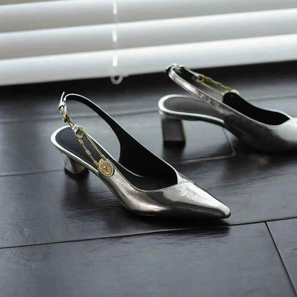 TSS56 Leather Thick Heel Sandals - Women&