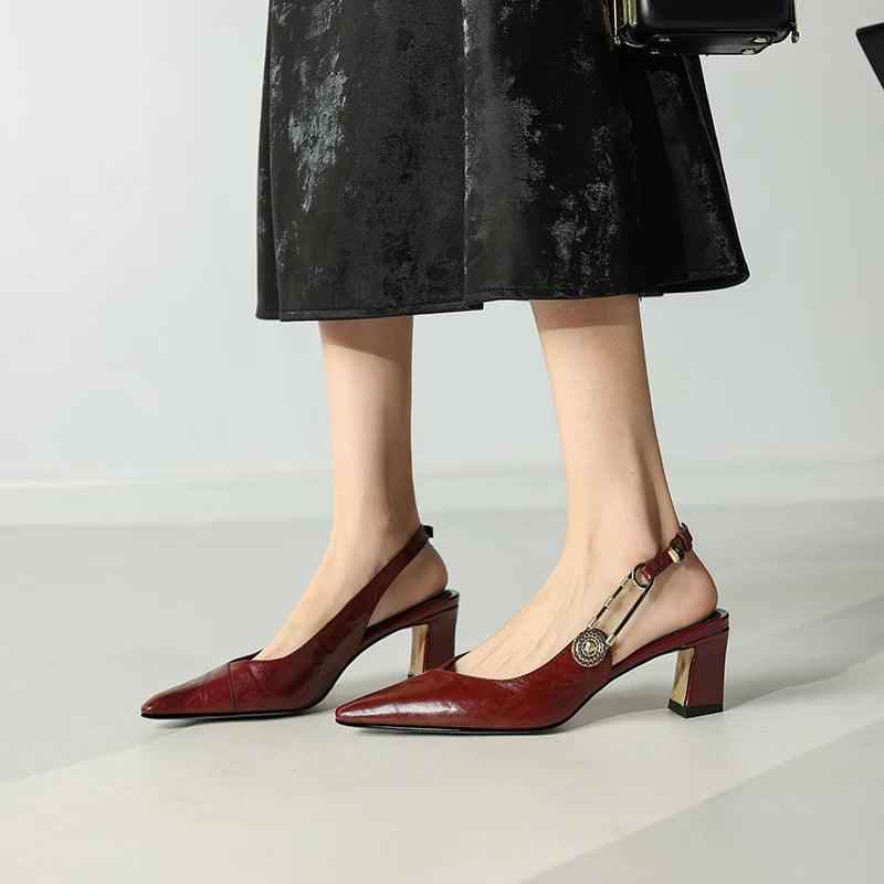 TSS56 Leather Thick Heel Sandals - Women&