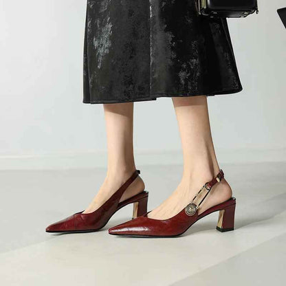 TSS56 Leather Thick Heel Sandals - Women&