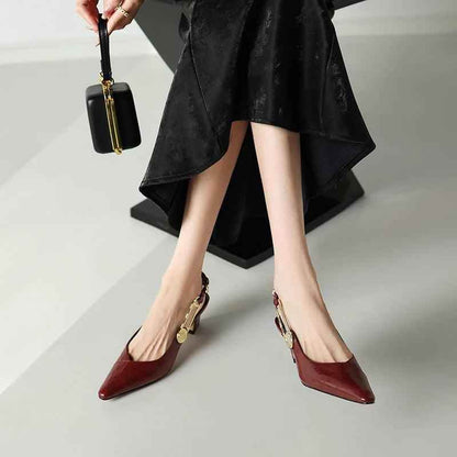 TSS56 Leather Thick Heel Sandals - Women&