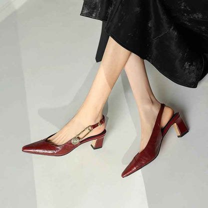 TSS56 Leather Thick Heel Sandals - Women&