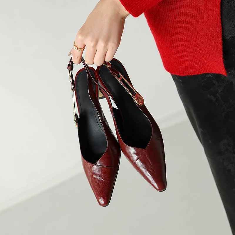 TSS56 Leather Thick Heel Sandals - Women&