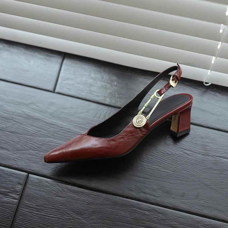 TSS56 Leather Thick Heel Sandals - Women&
