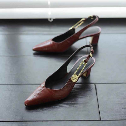 TSS56 Leather Thick Heel Sandals - Women&