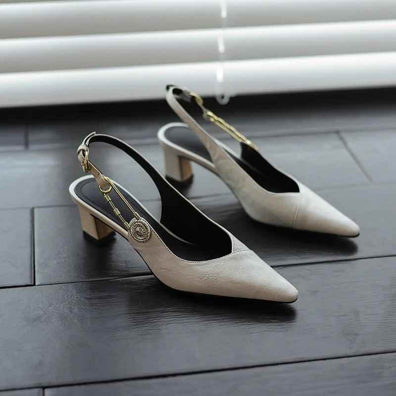 TSS56 Leather Thick Heel Sandals - Women&