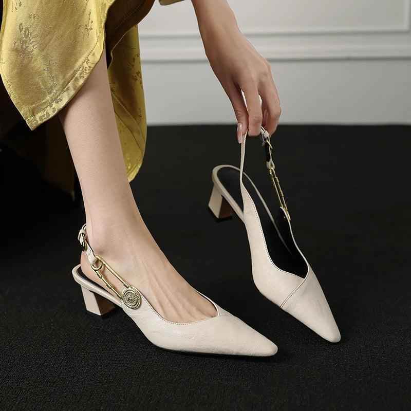 TSS56 Leather Thick Heel Sandals - Women&