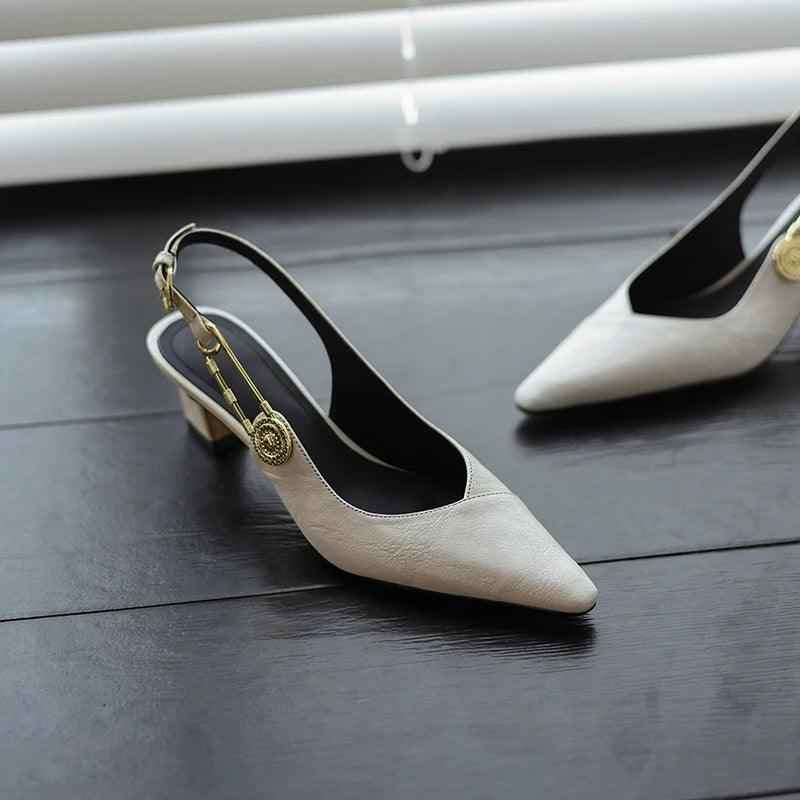 TSS56 Leather Thick Heel Sandals - Women&