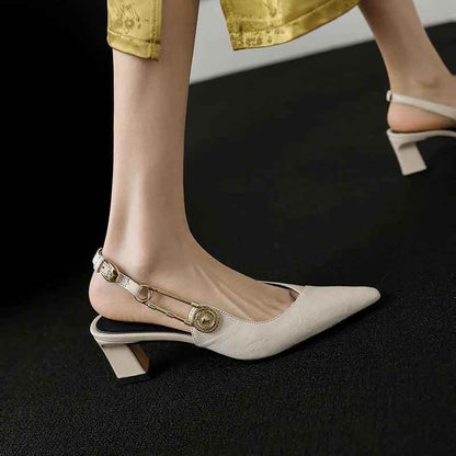 TSS56 Leather Thick Heel Sandals - Women&