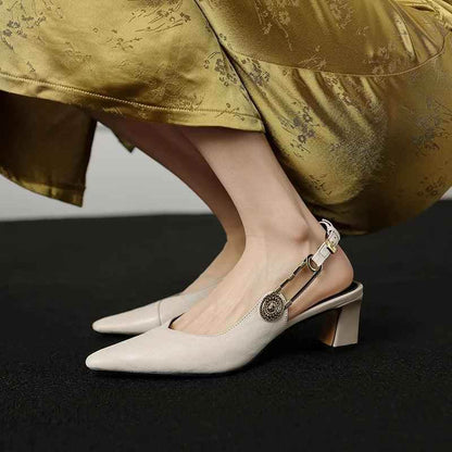 TSS56 Leather Thick Heel Sandals - Women&