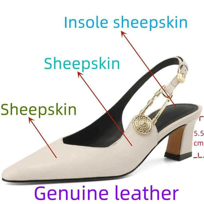 TSS56 Leather Thick Heel Sandals - Women&