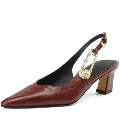 TSS56 Leather Thick Heel Sandals - Women&