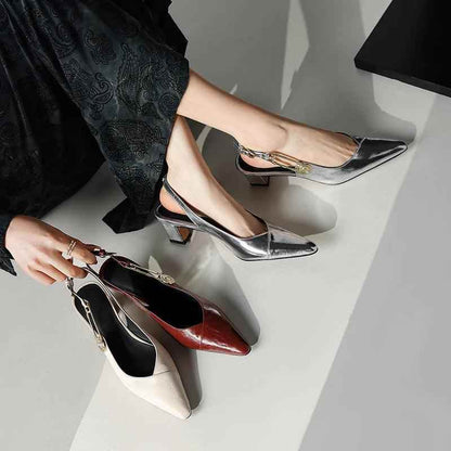 TSS56 Leather Thick Heel Sandals - Women&
