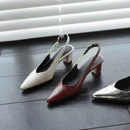 TSS56 Leather Thick Heel Sandals - Women&