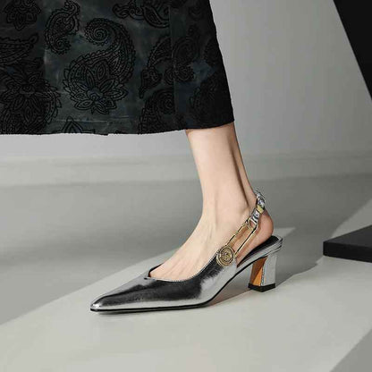 TSS56 Leather Thick Heel Sandals - Women&