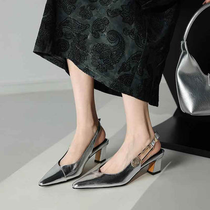 TSS56 Leather Thick Heel Sandals - Women&