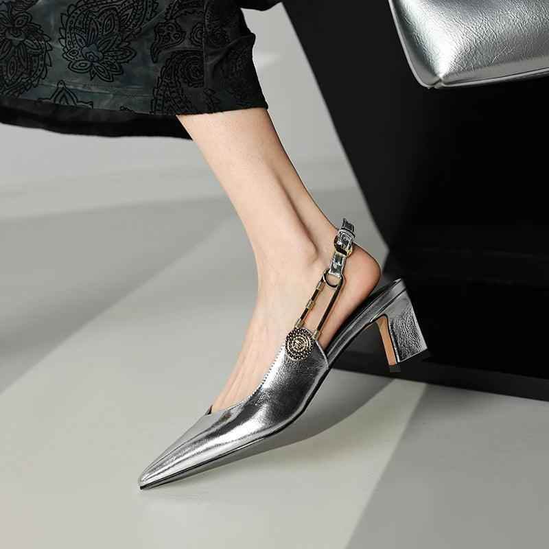 TSS56 Leather Thick Heel Sandals - Women&