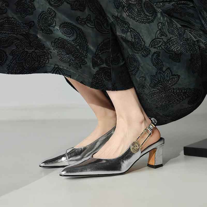 TSS56 Leather Thick Heel Sandals - Women&