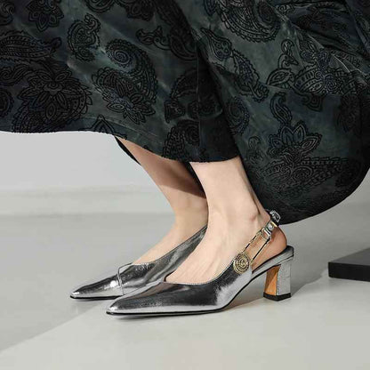 TSS56 Leather Thick Heel Sandals - Women&