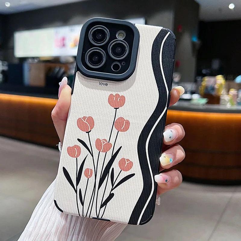 Tulip Cute Phone Case For iPhone 11, 12, 13, 14, 15 Pro Max, Plus 7 8 XS Max XR - ACPC514 Pattern - Touchy Style .