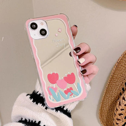 Tulip Flowers Mirror Cute Phone Cases For iPhone 11 12 13 Pro Xs Max X Xr 7 8 Plus SE - Touchy Style .