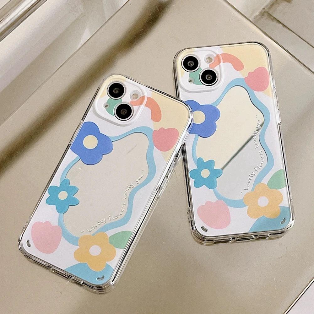 Tulip Flowers Mirror Cute Phone Cases For iPhone 15 14 11 12 13 Pro Xs Max X Xr 7 8 Plus SE - Touchy Style