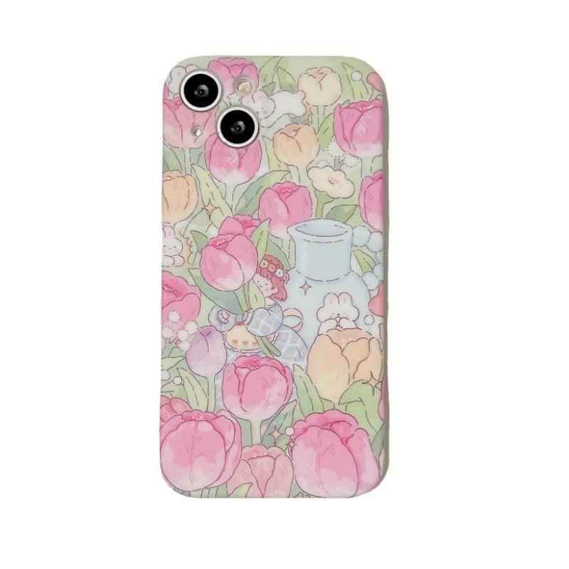 Tulip Garden Flowers Cute Phone Case - For iPhone 14, 13, 12, 11 Pro Max Cover - Touchy Style