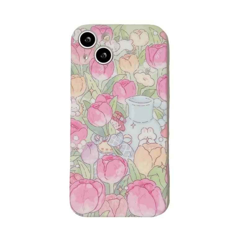 Tulip Garden Flowers Cute Phone Case - For iPhone 14, 13, 12, 11 Pro Max Cover - Touchy Style .