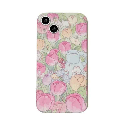 Tulip Garden Flowers Cute Phone Case - For iPhone 14, 13, 12, 11 Pro Max Cover - Touchy Style