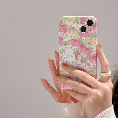 Tulip Garden Flowers Cute Phone Case - For iPhone 14, 13, 12, 11 Pro Max Cover - Touchy Style .