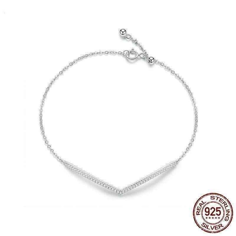 V Shape Geometric Silver Bracelet Necklace Charm Jewelry - Touchy Style .