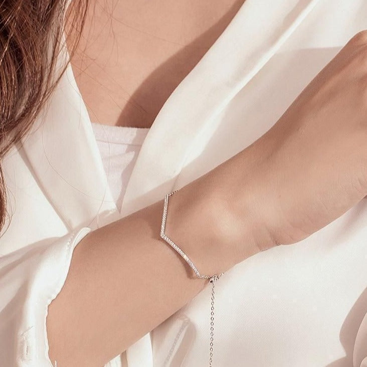V Shape Geometric Silver Bracelet Necklace Charm Jewelry - Touchy Style .
