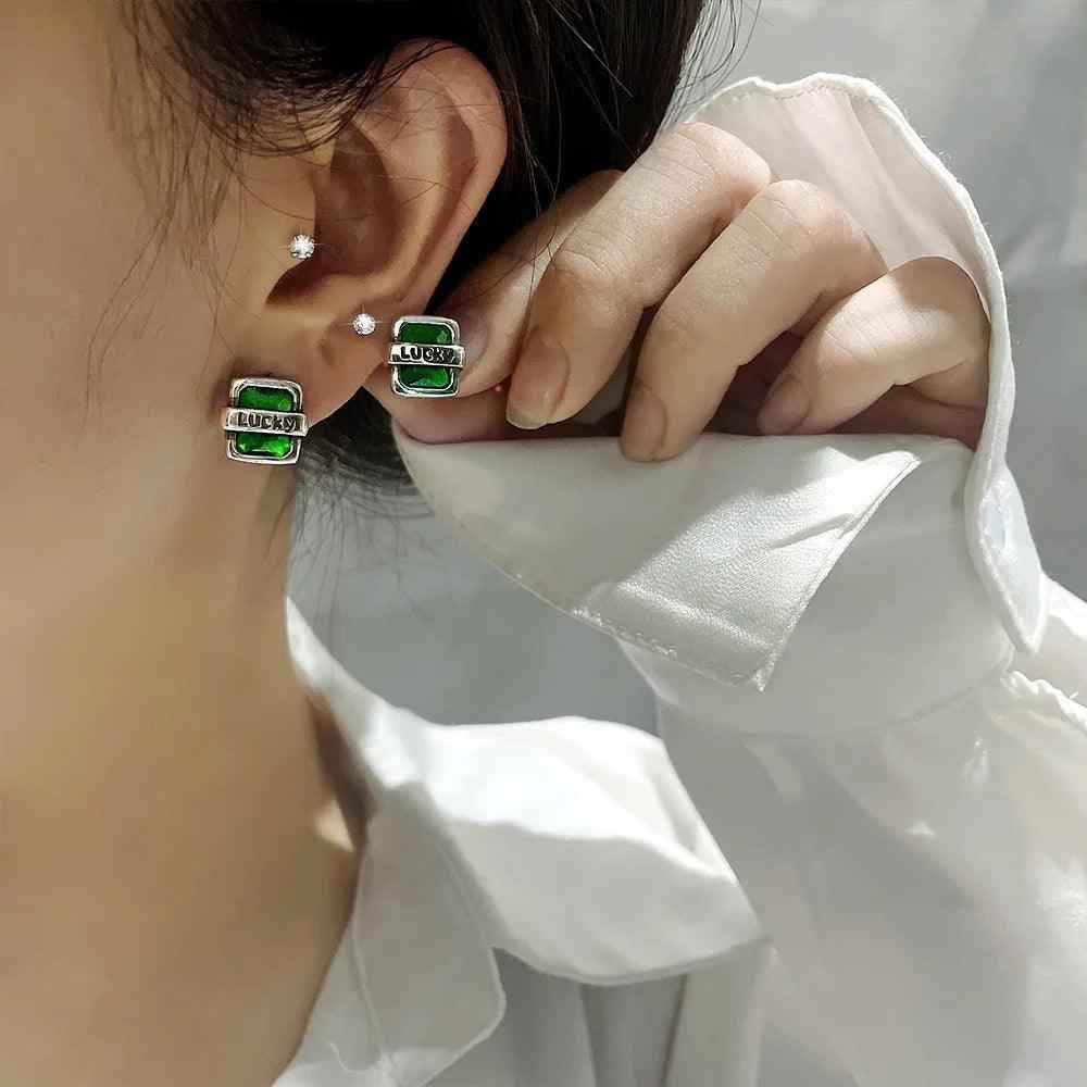 VBECJ123 Earring Charm Jewelry - 925 Sterling Silver Emerald Pearl Short Exquisite Simple Design - Touchy Style