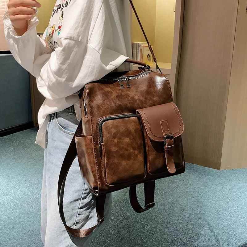 Vintage Cool Large Capacity Leather School Backpack AZ225 - Touchy Style