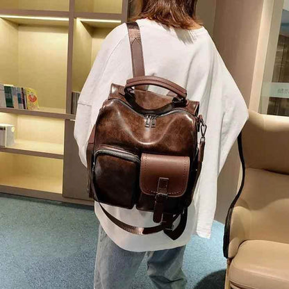 Vintage Cool Large Capacity Leather School Backpack AZ225 - Touchy Style