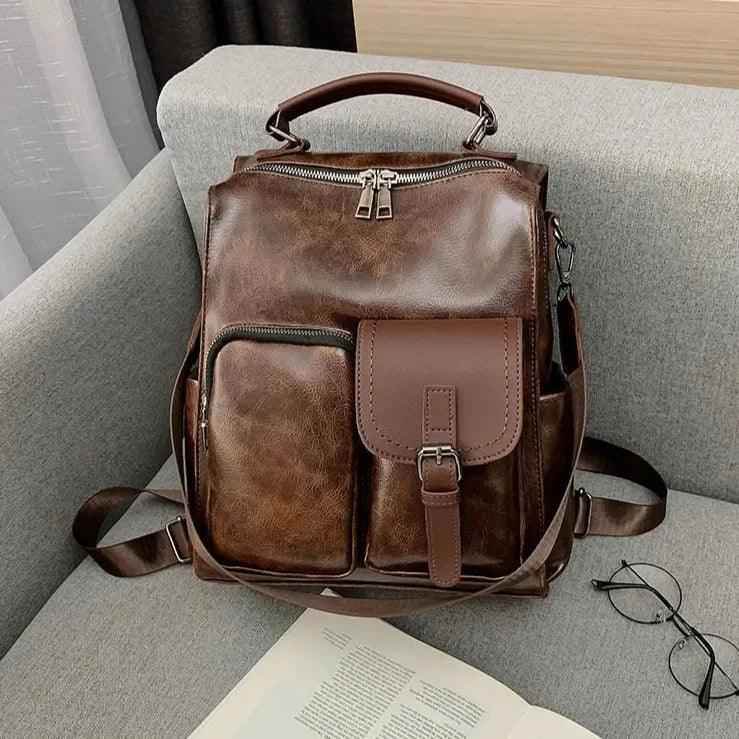 Vintage Cool Large Capacity Leather School Backpack AZ225 - Touchy Style