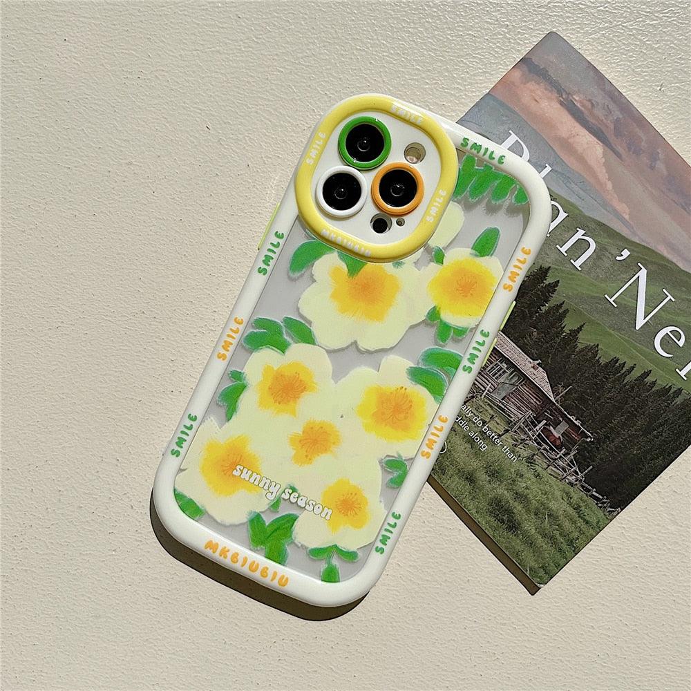 Vintage Leaves Flower Bumper Cute Phone Cases For iPhone 14 Pro Max 11 12 13 Pro Max - Touchy Style .